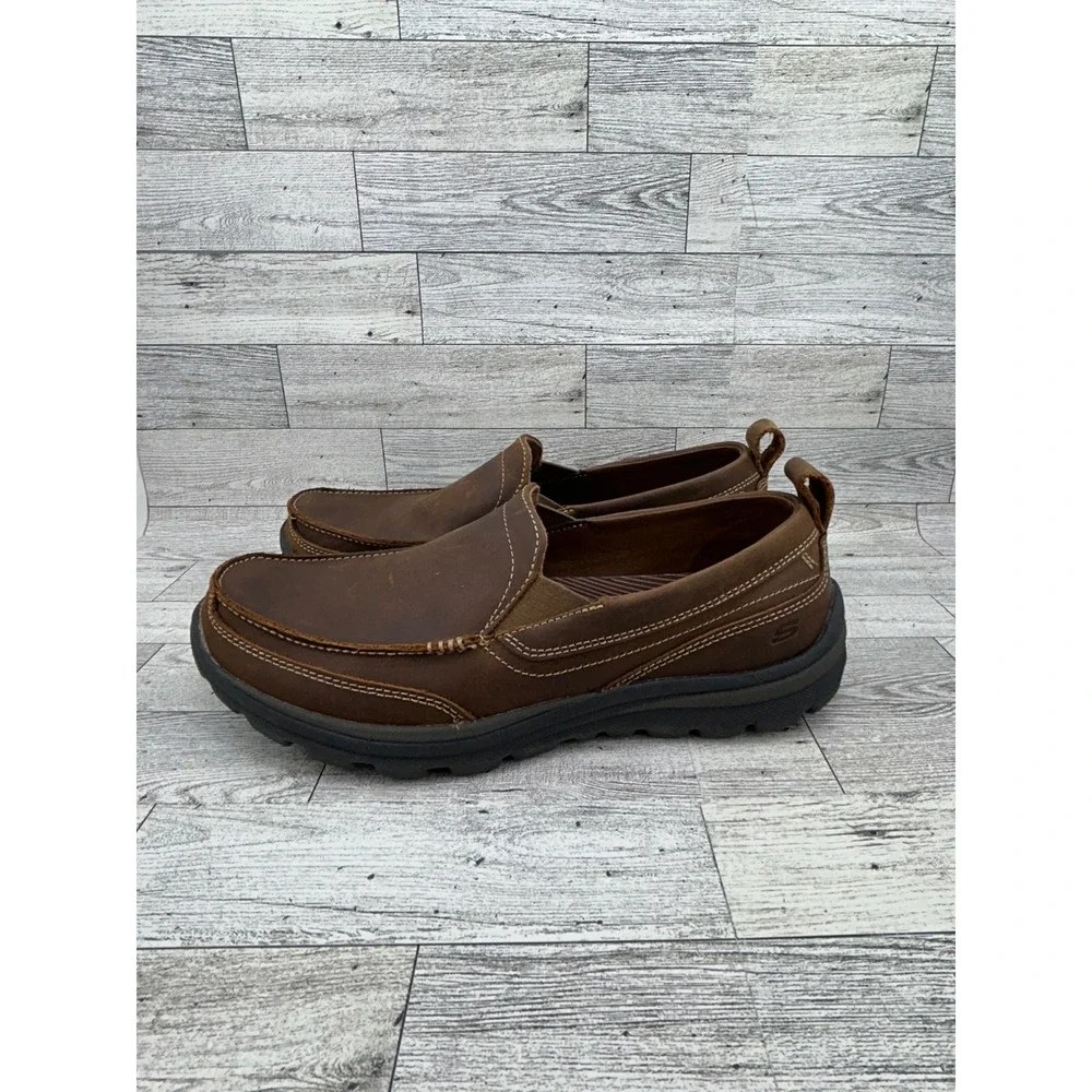 Skechers Relaxed Fit Mens Brown Leather Slip On Loafer Shoes Size 8.5‎ 63697